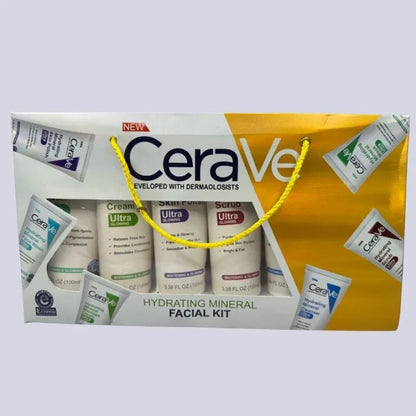 CeraVe facial kit packaging with multiple product images on a white background